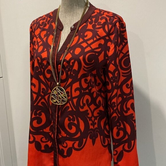 New York & Company Red Button Down Blouse Size Large - Picture 3 of 16